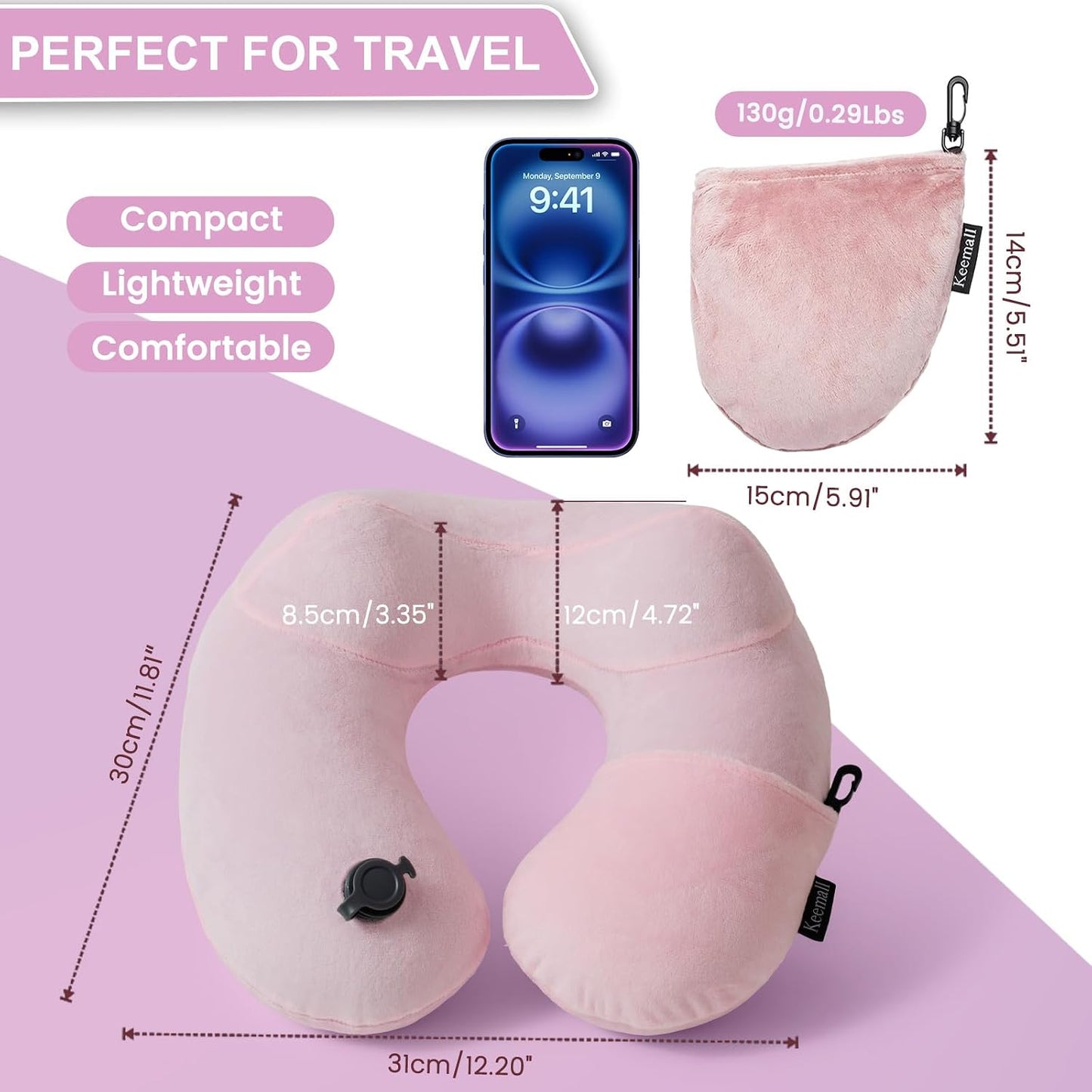 Portable Inflatable Travel Neck Pillow for Airplane, Car & Office
