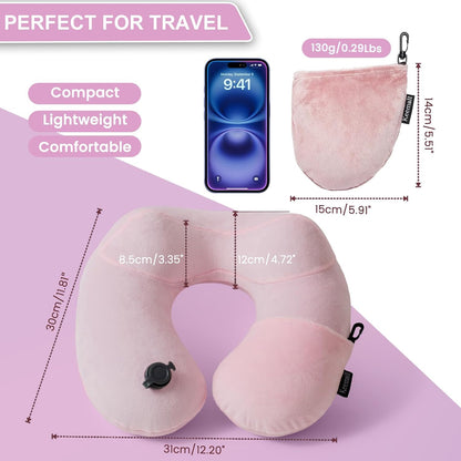 Portable Inflatable Travel Neck Pillow for Airplane, Car & Office