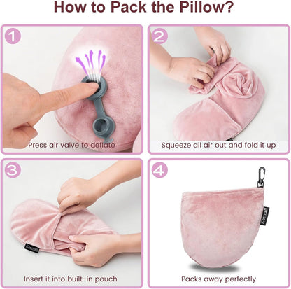Portable Inflatable Travel Neck Pillow for Airplane, Car & Office