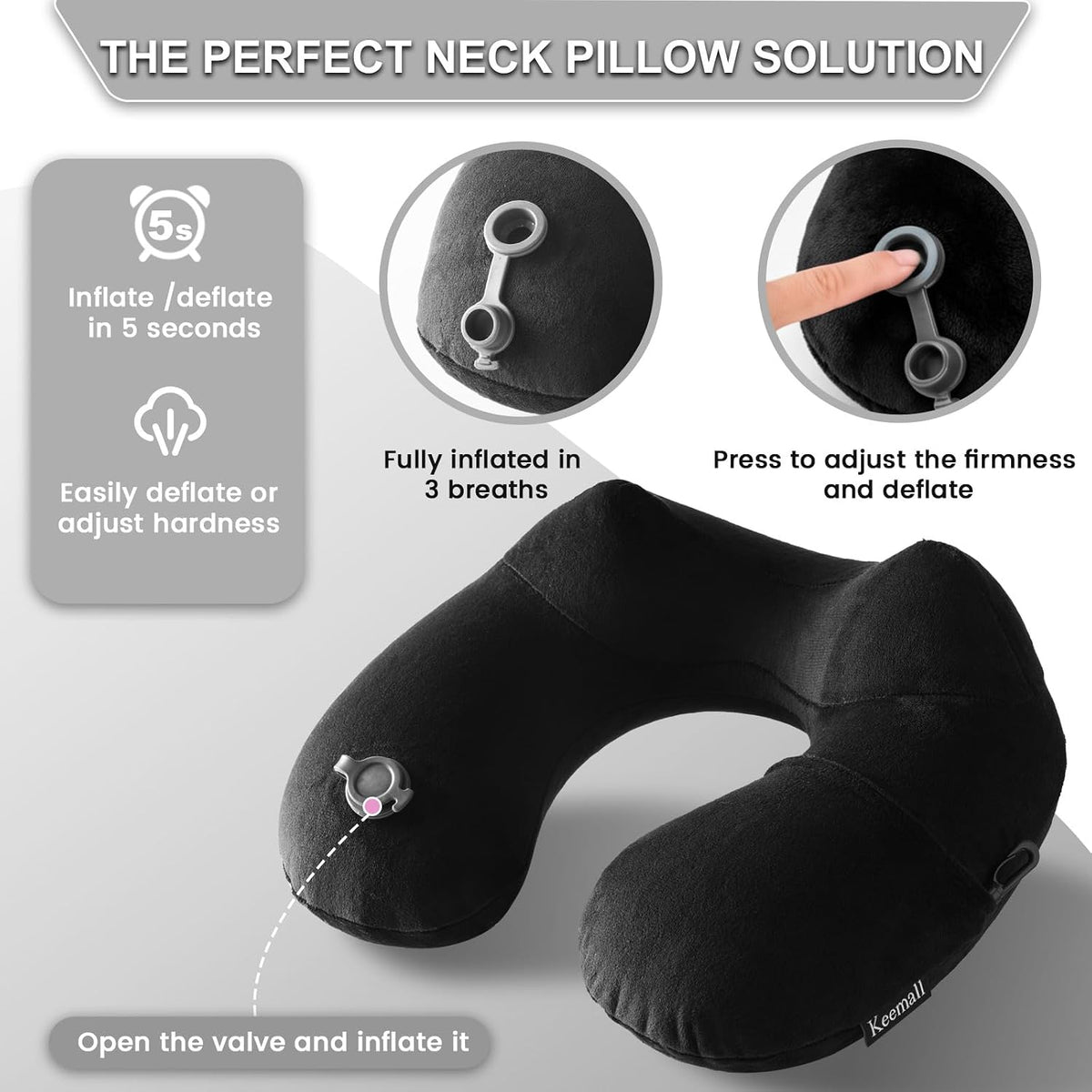 Portable Inflatable Travel Neck Pillow for Airplane, Car & Office