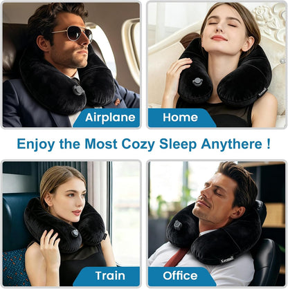Portable Inflatable Travel Neck Pillow for Airplane, Car & Office