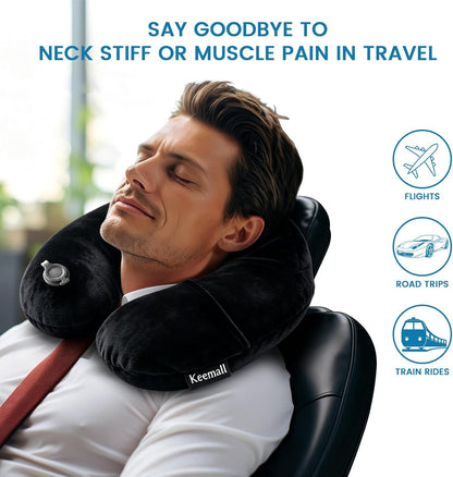 Portable Inflatable Travel Neck Pillow for Airplane, Car & Office