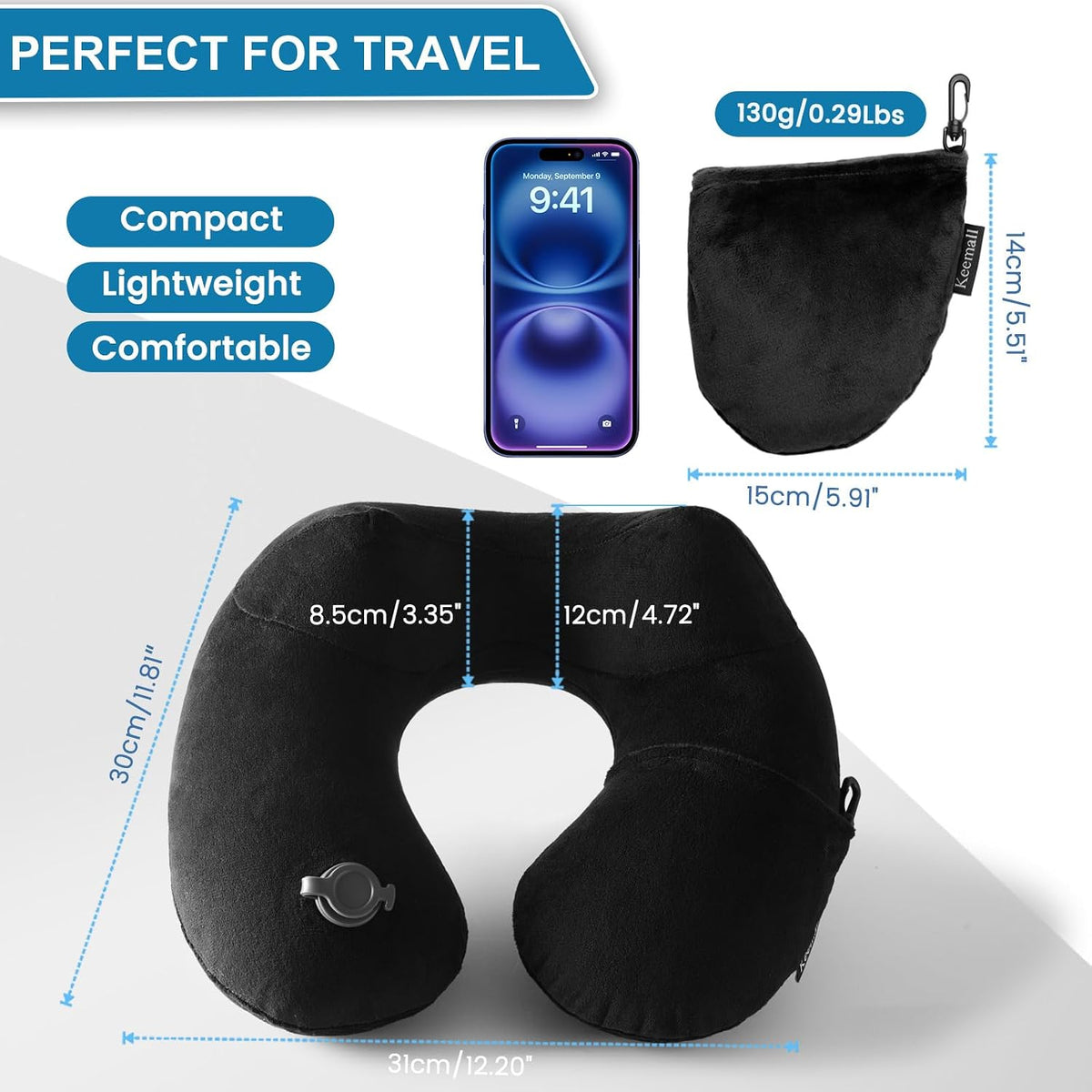 Portable Inflatable Travel Neck Pillow for Airplane, Car & Office