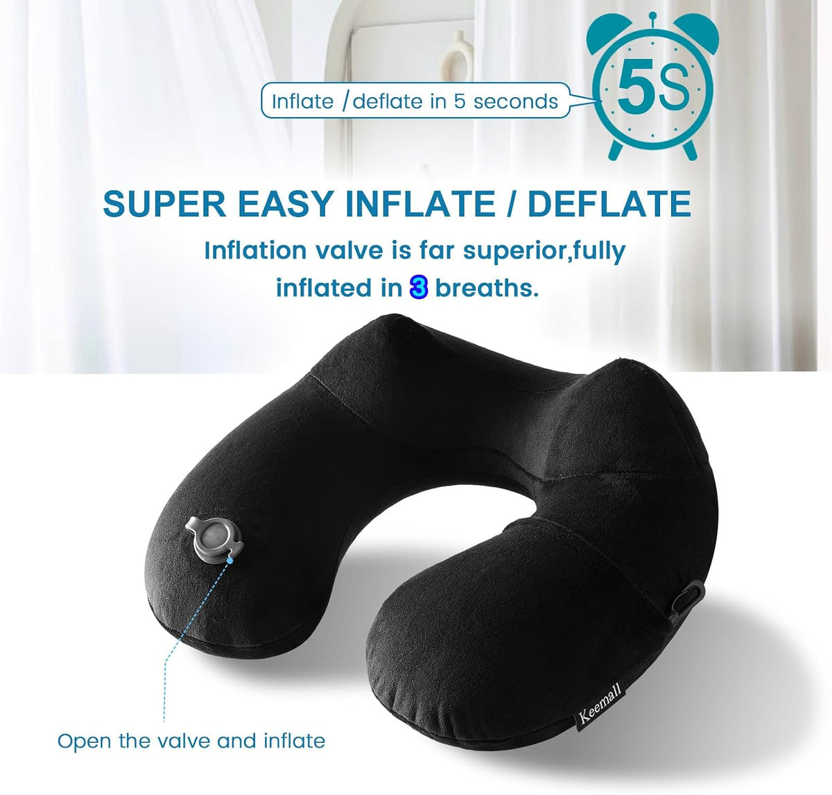 Portable Inflatable Travel Neck Pillow for Airplane, Car & Office
