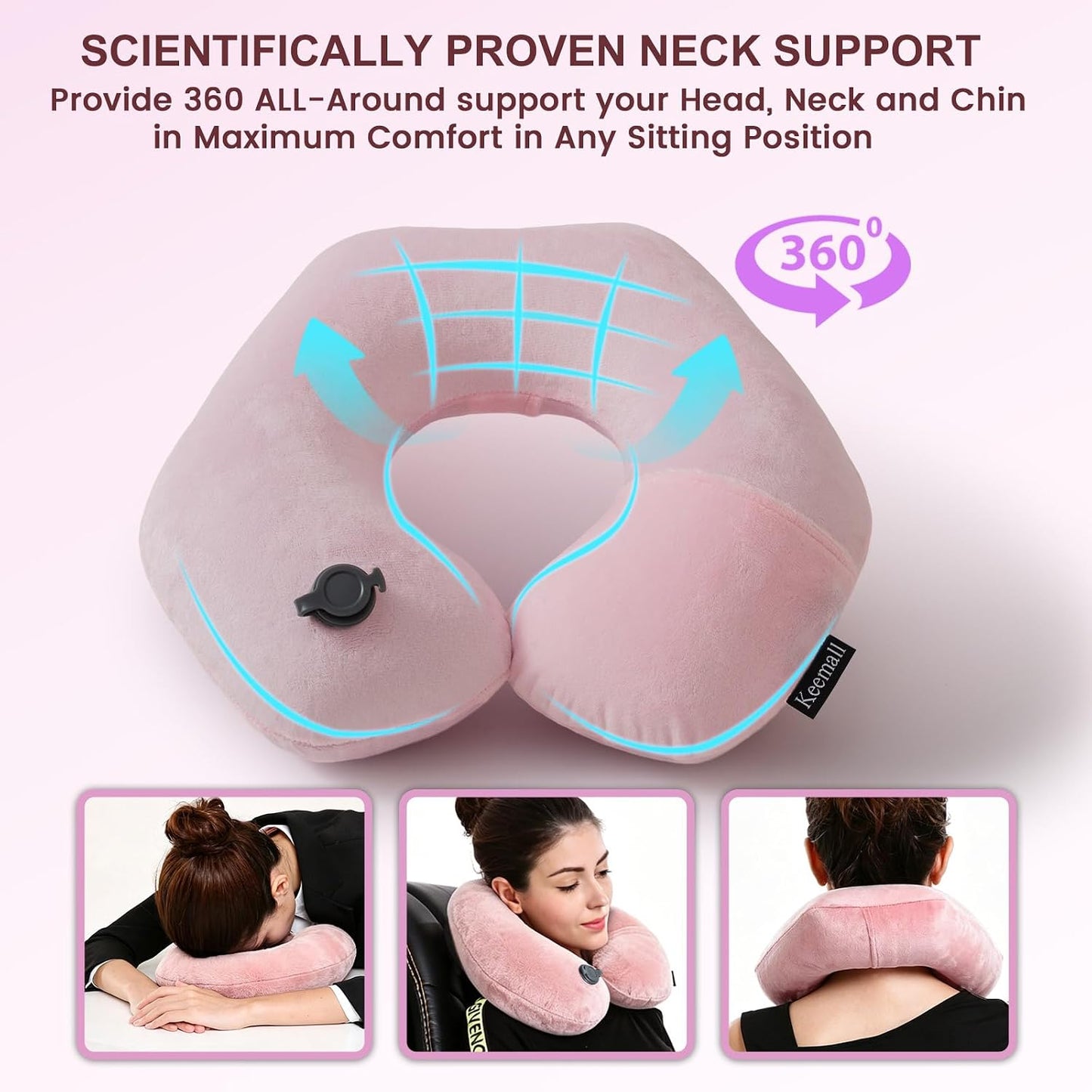Portable Inflatable Travel Neck Pillow for Airplane, Car & Office