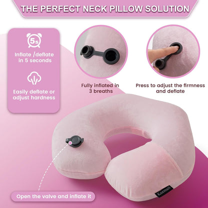 Portable Inflatable Travel Neck Pillow for Airplane, Car & Office