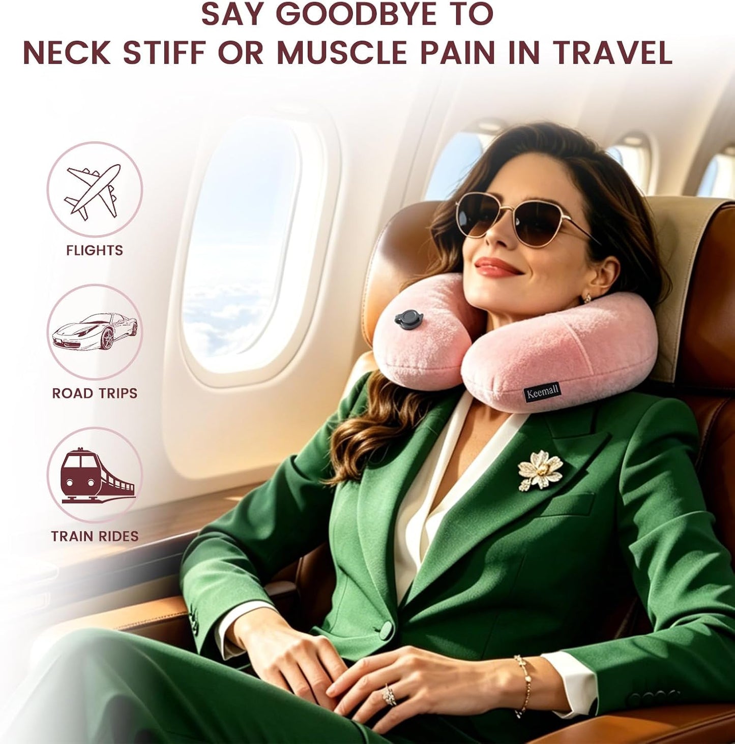Portable Inflatable Travel Neck Pillow for Airplane, Car & Office