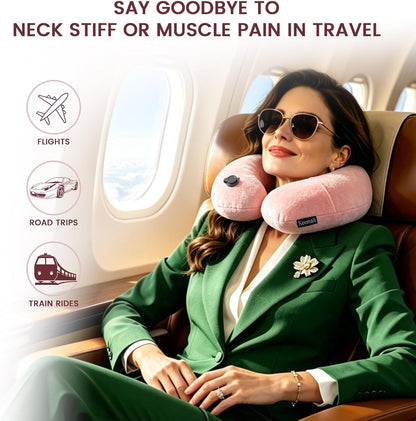 Portable Inflatable Travel Neck Pillow for Airplane, Car & Office