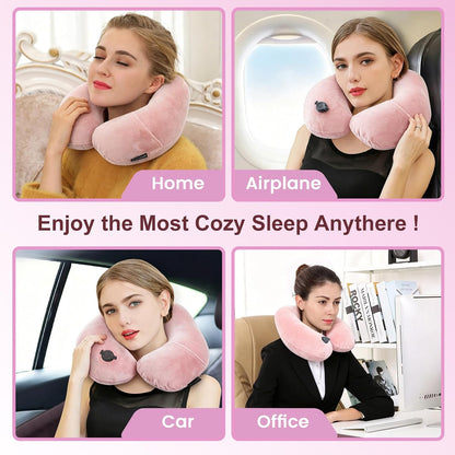 Portable Inflatable Travel Neck Pillow for Airplane, Car & Office