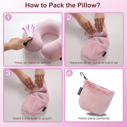 Portable Inflatable Travel Neck Pillow for Airplane, Car & Office