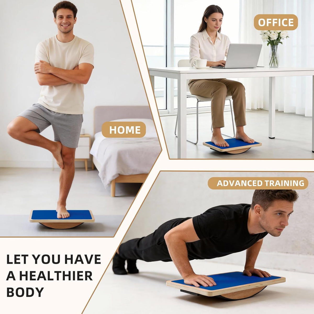 Balance Board Wobble Board for Adults and Kids - Anti-Slip 350LBS Balance Board for Physical Therapy,Balance Training,Posture Correction,Standing Desk Core Strength Wooden Balance Rocker Board
