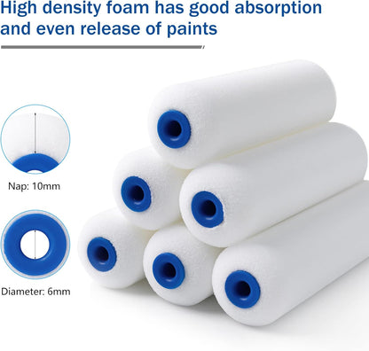 Foam Paint Roller, 4 inch Paint Roller 8 Pack, Small Paint Roller, High Density Foam Paint Roller Tray and Liner Set, Sponge Rollers for Painting and Staining