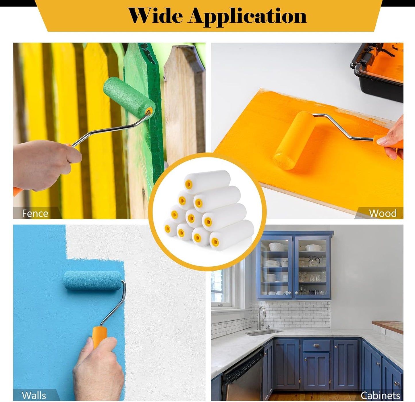 Foam Paint Roller, 4 inch Paint Roller 8 Pack, Small Paint Roller, High Density Foam Paint Roller Tray and Liner Set, Sponge Rollers for Painting and Staining
