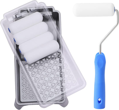 Foam Paint Roller, 4 inch Paint Roller 8 Pack, Small Paint Roller, High Density Foam Paint Roller Tray and Liner Set, Sponge Rollers for Painting and Staining