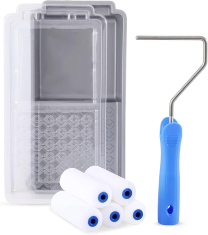 Foam Paint Roller, 4 inch Paint Roller 8 Pack, Small Paint Roller, High Density Foam Paint Roller Tray and Liner Set, Sponge Rollers for Painting and Staining