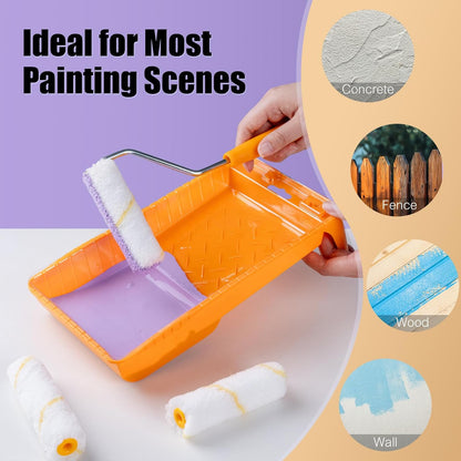 Foam Paint Roller, 4 inch Paint Roller 8 Pack, Small Paint Roller, High Density Foam Paint Roller Tray and Liner Set, Sponge Rollers for Painting and Staining