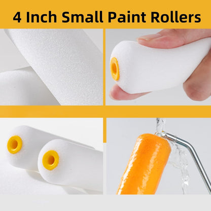 Foam Paint Roller, 4 inch Paint Roller 8 Pack, Small Paint Roller, High Density Foam Paint Roller Tray and Liner Set, Sponge Rollers for Painting and Staining