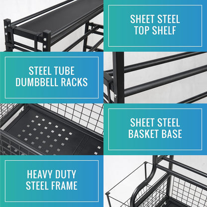 Dumbbell Rack for Home Gym, Heavy Duty Weight Rack for Dumbbells, Adjustable Dumbbell Stand with Storage, 700LB Capacity Gym Equipment Organizer with Wheels