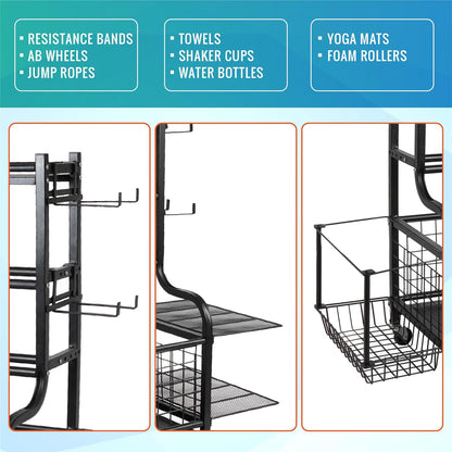 Dumbbell Rack for Home Gym, Heavy Duty Weight Rack for Dumbbells, Adjustable Dumbbell Stand with Storage, 700LB Capacity Gym Equipment Organizer with Wheels