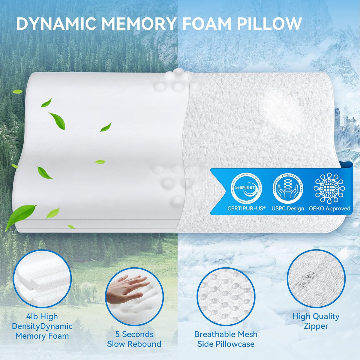 Cervical Neck Pillow for Pain Relief- Queen Size Adjustable Cooling Pillow for Sleeping, Memory Foam Pillows for Neck Shoulder, Ergonomic Contour Bed Pillow for Side, Stomach & Back Sleepers