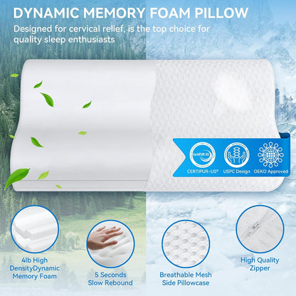 Cervical Neck Pillow for Pain Relief- Queen Size Adjustable Cooling Pillow for Sleeping, Memory Foam Pillows for Neck Shoulder, Ergonomic Contour Bed Pillow for Side, Stomach & Back Sleepers