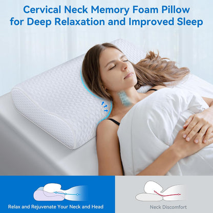 Cervical Neck Pillow for Pain Relief- Queen Size Adjustable Cooling Pillow for Sleeping, Memory Foam Pillows for Neck Shoulder, Ergonomic Contour Bed Pillow for Side, Stomach & Back Sleepers