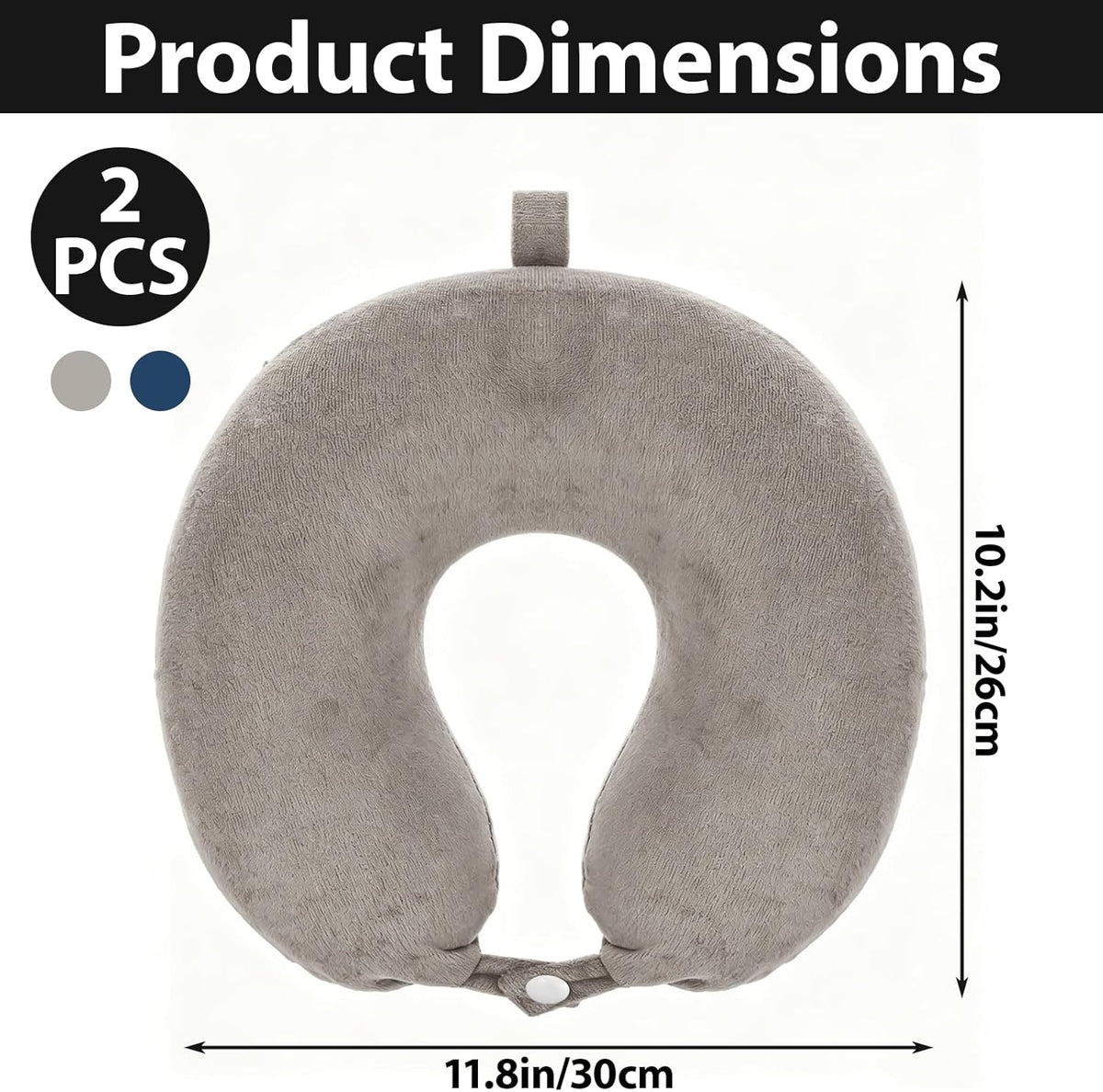 2 Pack Replacement Travel Neck Pillow Covers, U Shaped Travel Pillowcases with Zipper, Washable Soft Plush Fabric, Universal Fit for Most Travel Pillows, Gray and Navy Blue