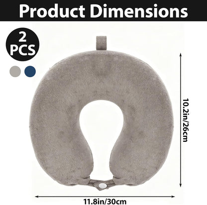 2 Pack Replacement Travel Neck Pillow Covers, U Shaped Travel Pillowcases with Zipper, Washable Soft Plush Fabric, Universal Fit for Most Travel Pillows, Gray and Navy Blue