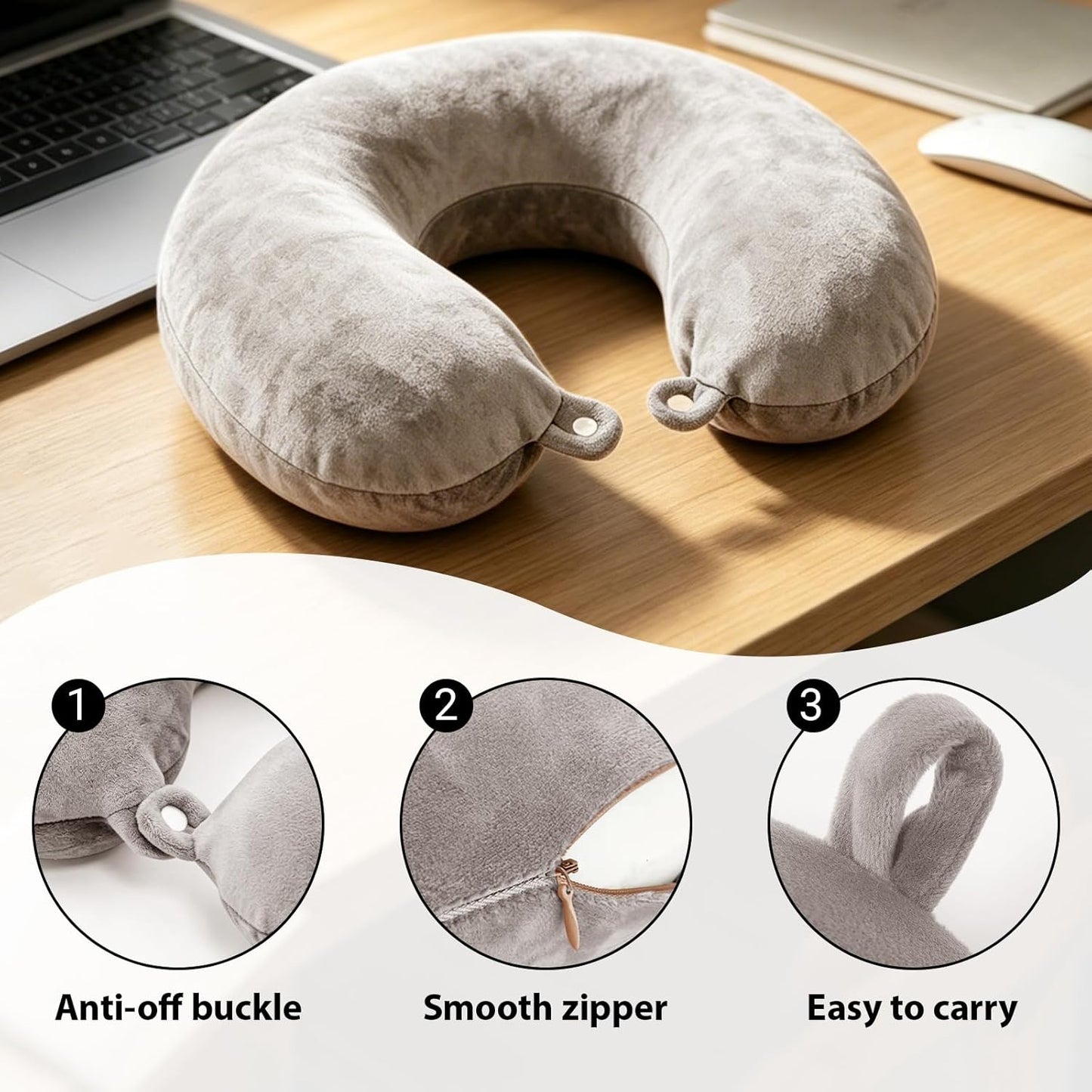 2 Pack Replacement Travel Neck Pillow Covers, U Shaped Travel Pillowcases with Zipper, Washable Soft Plush Fabric, Universal Fit for Most Travel Pillows, Gray and Navy Blue