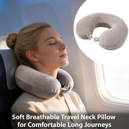 2 Pack Replacement Travel Neck Pillow Covers, U Shaped Travel Pillowcases with Zipper, Washable Soft Plush Fabric, Universal Fit for Most Travel Pillows, Gray and Navy Blue