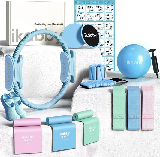 Pilates Kit, Home Pilates Kit with Weights, Pilates Equipment for Home Workout, Pilates Essentials Kit for Women, Yoga Pilates Mat Kit for Beginners, Pilates Set