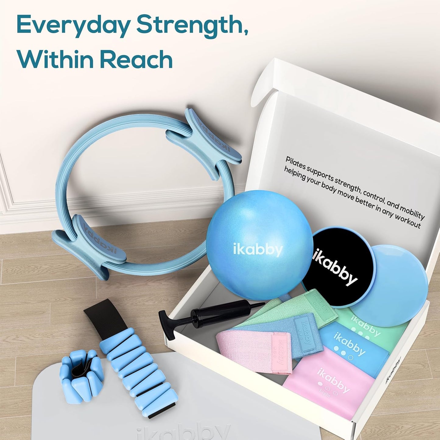 Pilates Kit, Home Pilates Kit with Weights, Pilates Equipment for Home Workout, Pilates Essentials Kit for Women, Yoga Pilates Mat Kit for Beginners, Pilates Set