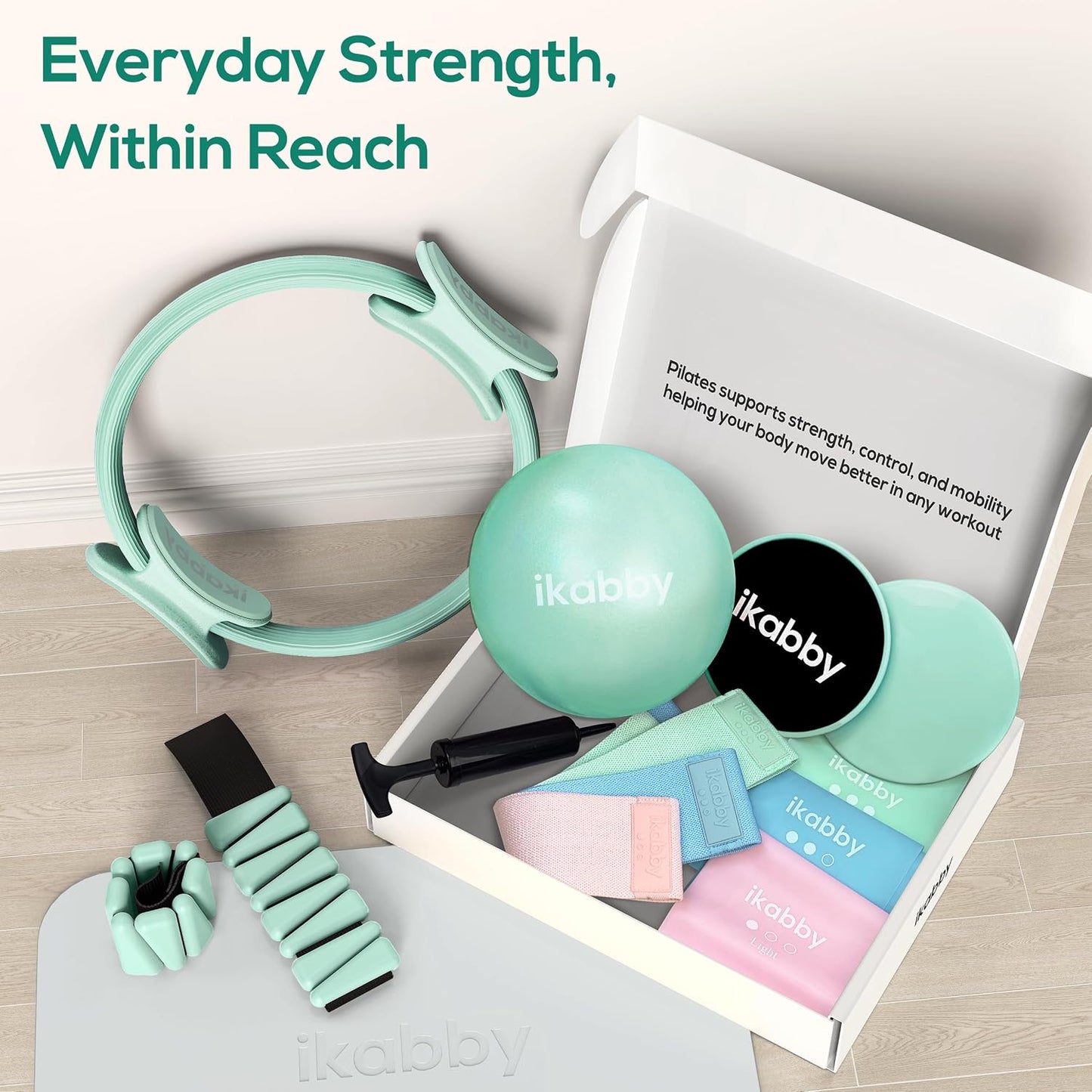 Pilates Kit, Home Pilates Kit with Weights, Pilates Equipment for Home Workout, Pilates Essentials Kit for Women, Yoga Pilates Mat Kit for Beginners, Pilates Set