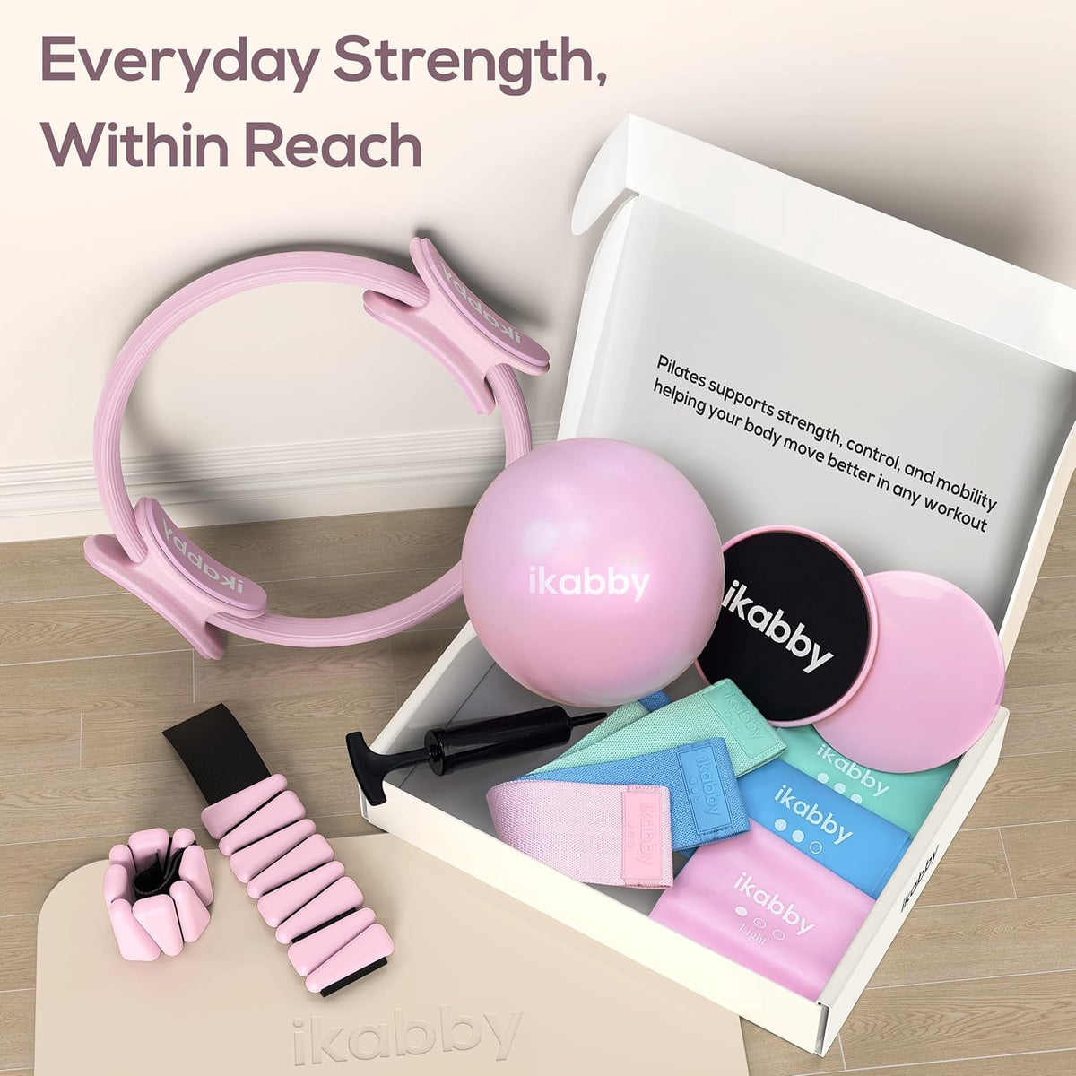 Pilates Kit, Home Pilates Kit with Weights, Pilates Equipment for Home Workout, Pilates Essentials Kit for Women, Yoga Pilates Mat Kit for Beginners, Pilates Set
