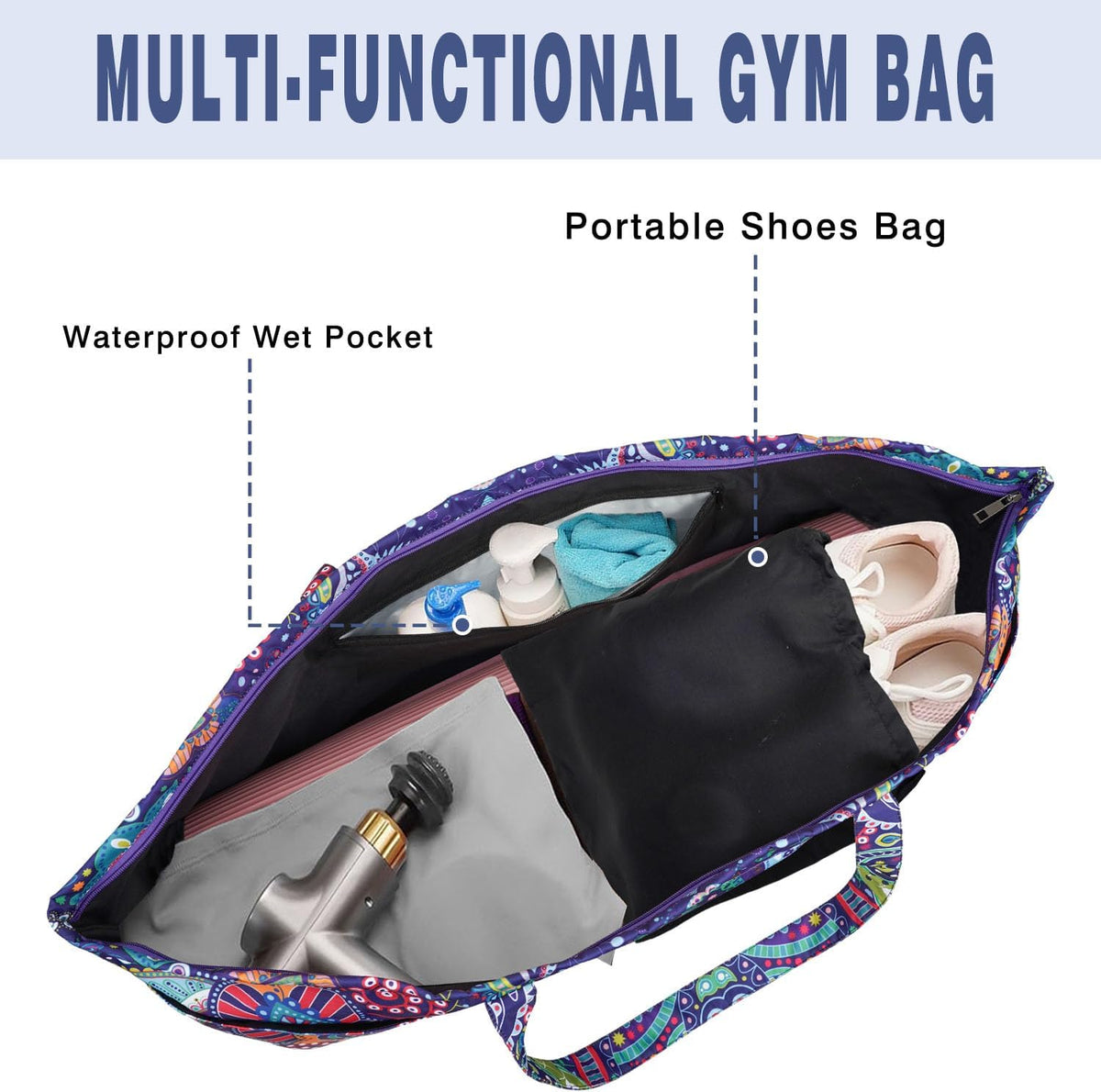 Yoga Mat Bag Yoga Mat Carrier with Shoes Compartment & Wet Pocket Pilates Bag with Zipper Pockets & Yoga Mat Holder Strap Yoga Bags and Carriers Fits All Your Stuff