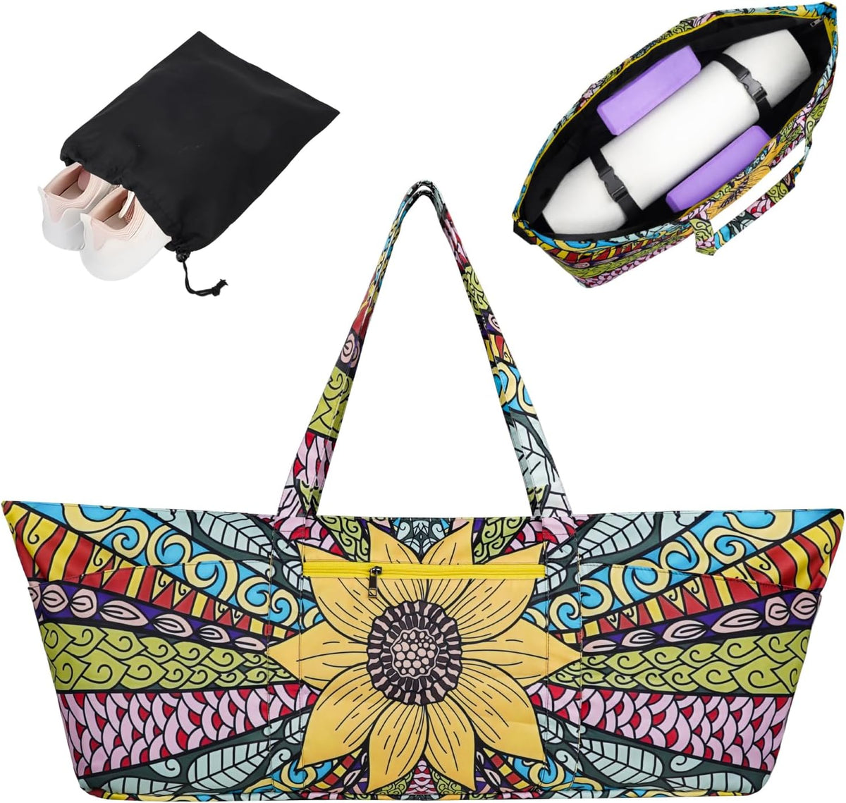 Yoga Mat Bag Yoga Mat Carrier with Shoes Compartment & Wet Pocket Pilates Bag with Zipper Pockets & Yoga Mat Holder Strap Yoga Bags and Carriers Fits All Your Stuff