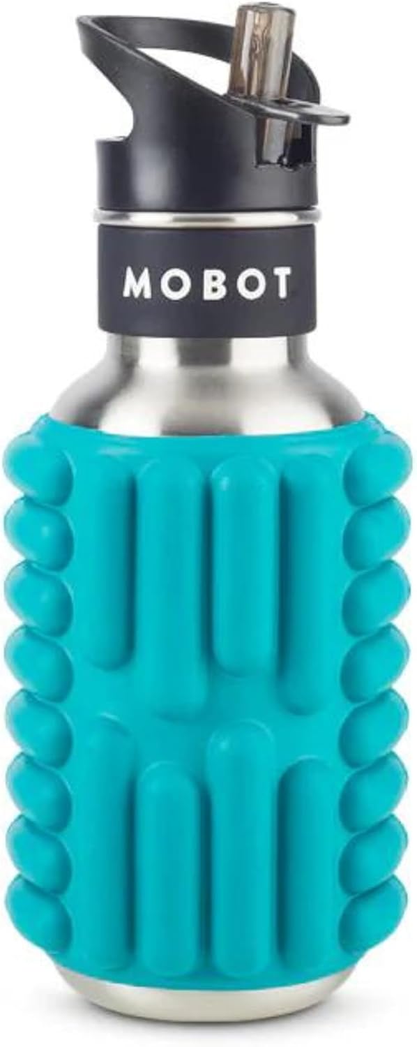 MOBOT Portable Travel Foam Roller Water Bottle with Sip Straw, Stainless Steel Screw Lid | Insulated Sports Water Bottle and Foam Rollers for Yoga, Workout, Home Gym, & Exercise, Beet (27 oz)