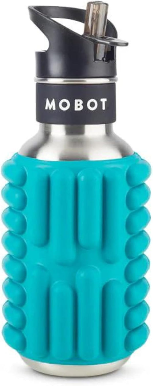 MOBOT Portable Travel Foam Roller Water Bottle with Sip Straw, Stainless Steel Screw Lid | Insulated Sports Water Bottle and Foam Rollers for Yoga, Workout, Home Gym, & Exercise, Beet (27 oz)