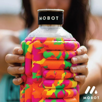 MOBOT Portable Travel Foam Roller Water Bottle with Sip Straw, Stainless Steel Screw Lid | Insulated Sports Water Bottle and Foam Rollers for Yoga, Workout, Home Gym, & Exercise, Beet (27 oz)