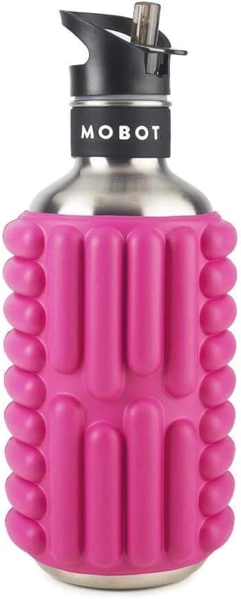 MOBOT Portable Travel Foam Roller Water Bottle with Sip Straw, Stainless Steel Screw Lid | Insulated Sports Water Bottle and Foam Rollers for Yoga, Workout, Home Gym, & Exercise, Beet (27 oz)