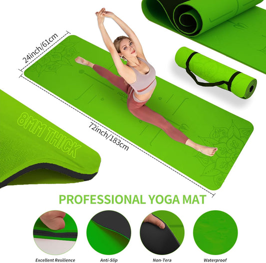 DICYWUDI Yoga Mat Thick, 6 Fabric Resistance Bands, 2 Pack Yoga Blocks, Home Workout Equipment Essentials Starter Kit for Beginners Full Body Toning