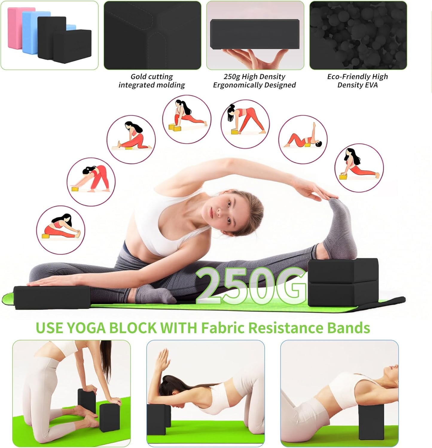 DICYWUDI Yoga Mat Thick, 6 Fabric Resistance Bands, 2 Pack Yoga Blocks, Home Workout Equipment Essentials Starter Kit for Beginners Full Body Toning