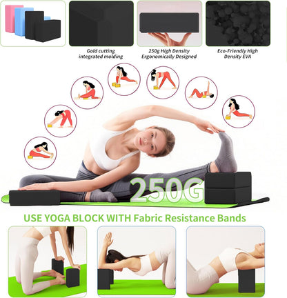 DICYWUDI Yoga Mat Thick, 6 Fabric Resistance Bands, 2 Pack Yoga Blocks, Home Workout Equipment Essentials Starter Kit for Beginners Full Body Toning