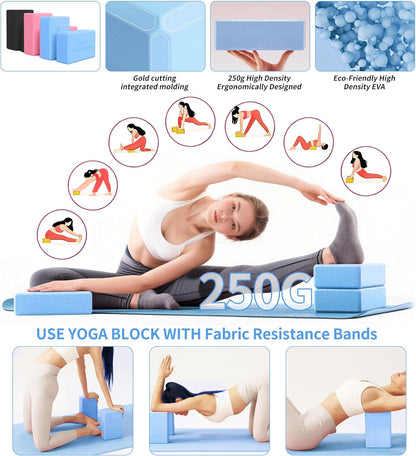 DICYWUDI Yoga Mat Thick, 6 Fabric Resistance Bands, 2 Pack Yoga Blocks, Home Workout Equipment Essentials Starter Kit for Beginners Full Body Toning