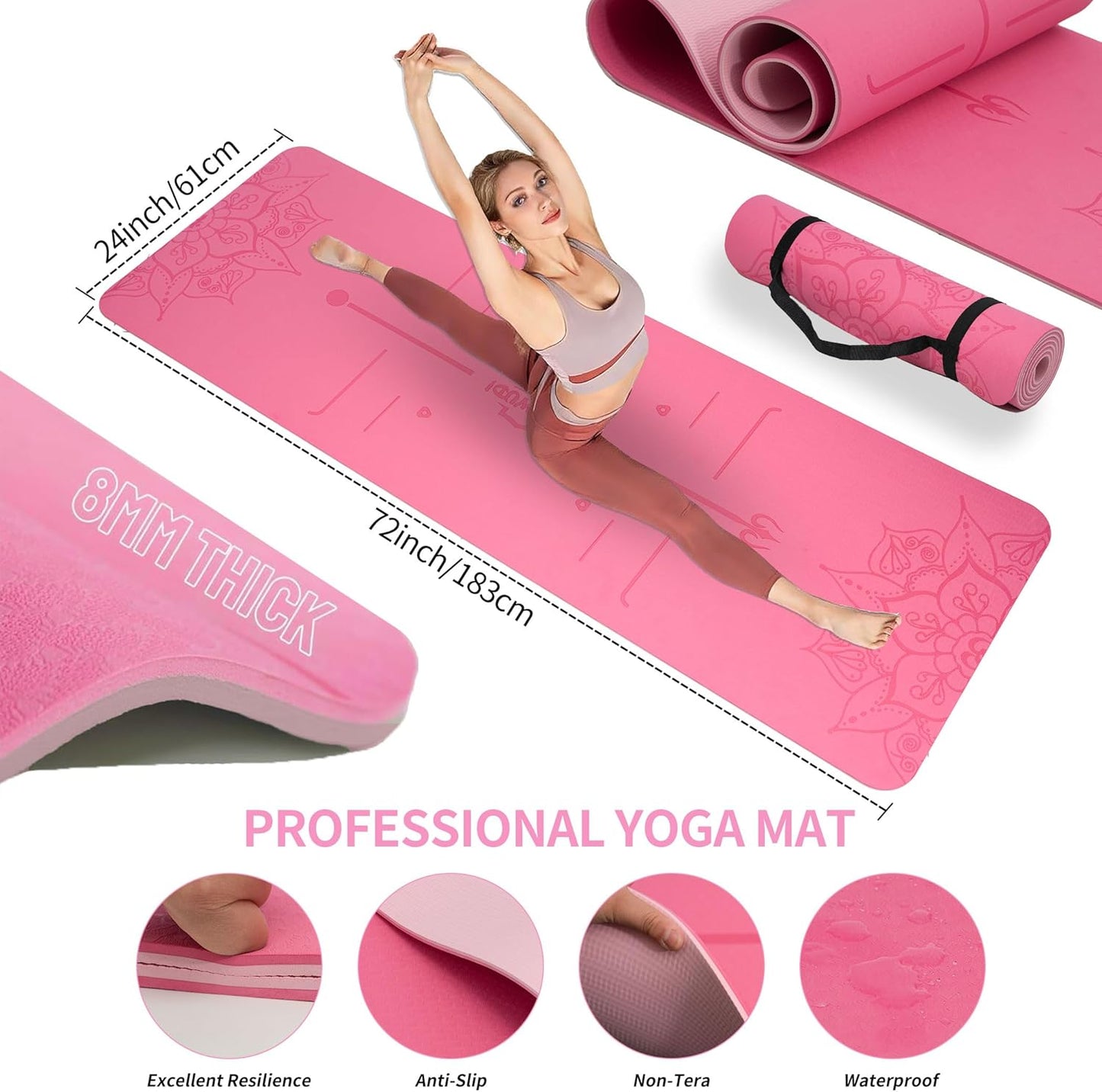 DICYWUDI Yoga Mat Thick, 6 Fabric Resistance Bands, 2 Pack Yoga Blocks, Home Workout Equipment Essentials Starter Kit for Beginners Full Body Toning