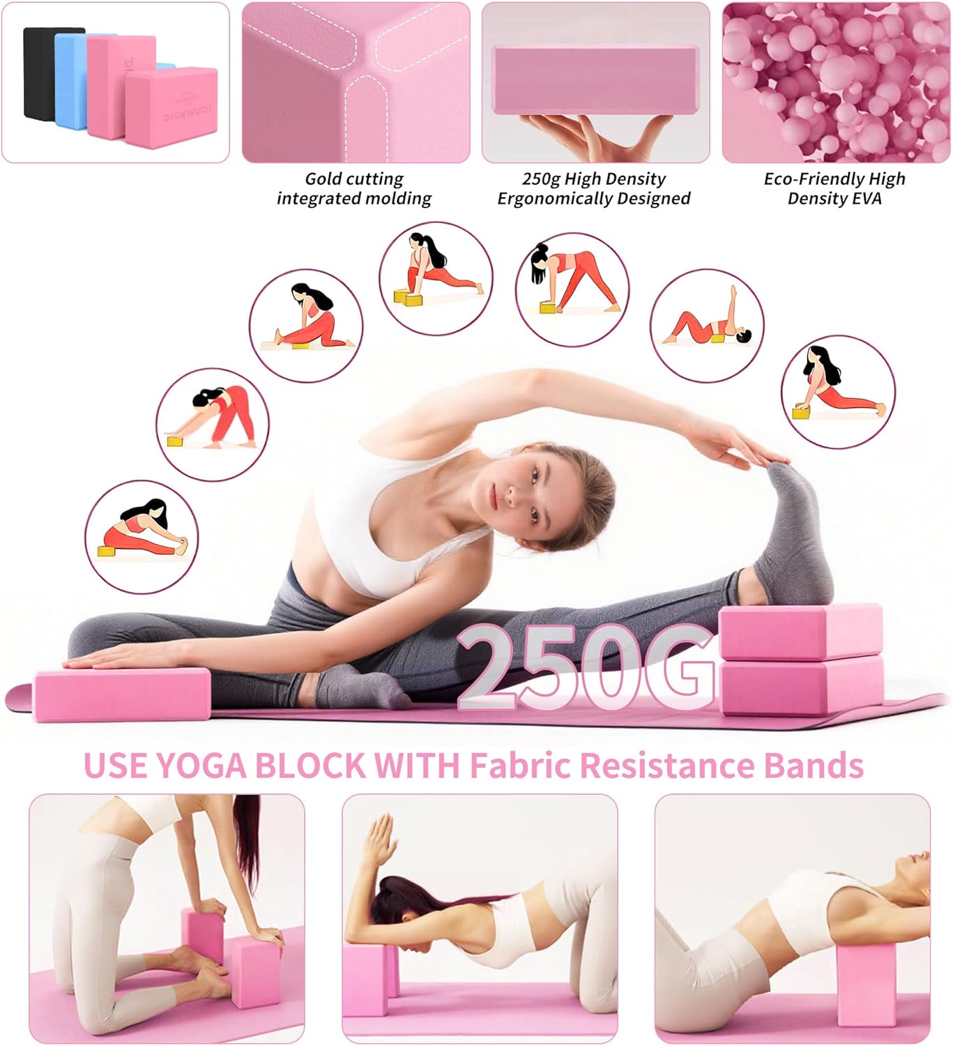 DICYWUDI Yoga Mat Thick, 6 Fabric Resistance Bands, 2 Pack Yoga Blocks, Home Workout Equipment Essentials Starter Kit for Beginners Full Body Toning