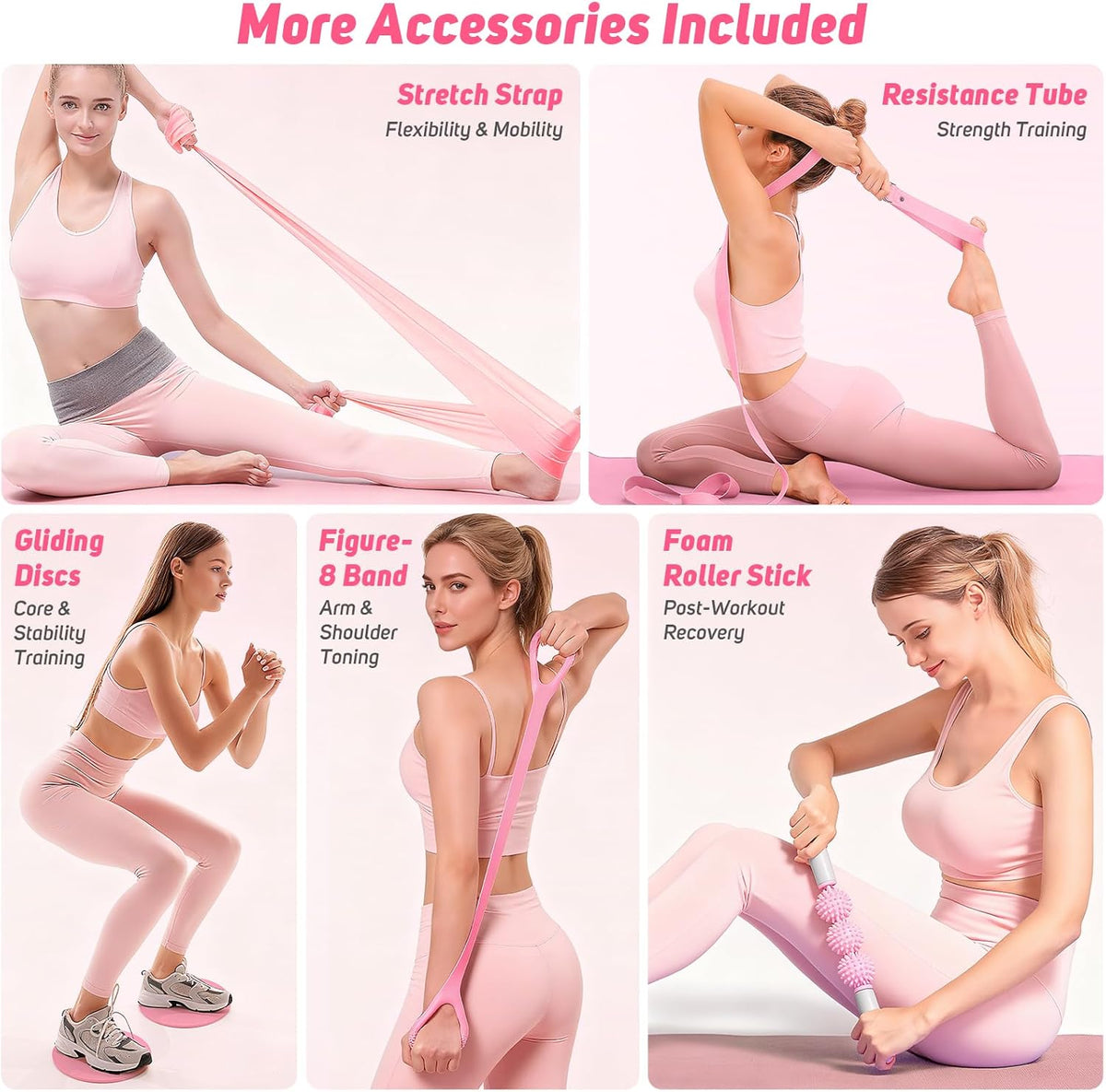 Asten Home Pilates Kit for Women: Pilates Equipment Pilates Ring and Ball Set with Resistance Bands, Core Slider, Foam Roller, Pilates Essentials Kit for Beginner Home Workout, Compact Toning Fitness