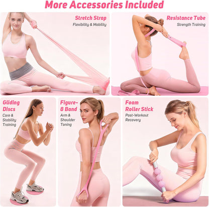 Asten Home Pilates Kit for Women: Pilates Equipment Pilates Ring and Ball Set with Resistance Bands, Core Slider, Foam Roller, Pilates Essentials Kit for Beginner Home Workout, Compact Toning Fitness