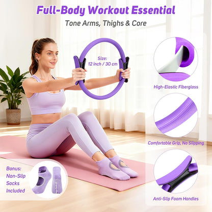 Asten Home Pilates Kit for Women: Pilates Equipment Pilates Ring and Ball Set with Resistance Bands, Core Slider, Foam Roller, Pilates Essentials Kit for Beginner Home Workout, Compact Toning Fitness