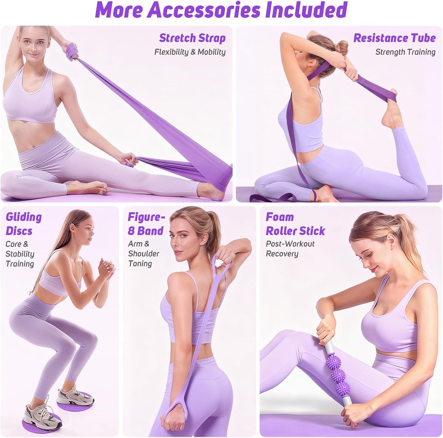 Asten Home Pilates Kit for Women: Pilates Equipment Pilates Ring and Ball Set with Resistance Bands, Core Slider, Foam Roller, Pilates Essentials Kit for Beginner Home Workout, Compact Toning Fitness